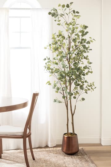 Kate and Laurel 8ft. Eudora Faux Eucalyptus Tree with Round Metal Planter